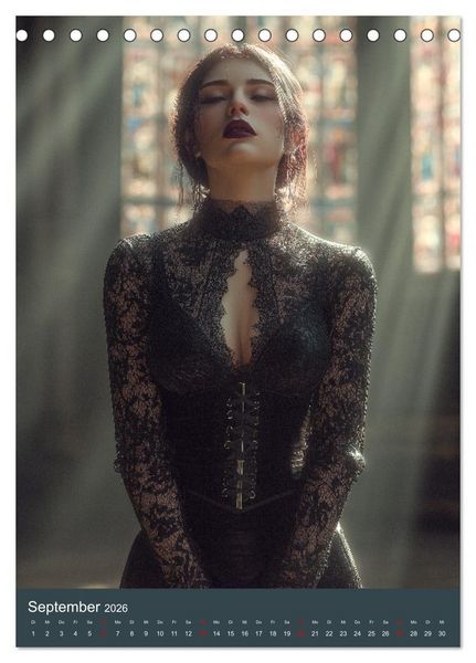 Produktbild: Gothic Girls - d&uuml;stere Frauen in schwarzer Gothic-Kleidung (Tischkalender 2026 DIN A5 hoch), CALVENDO Monatskalender