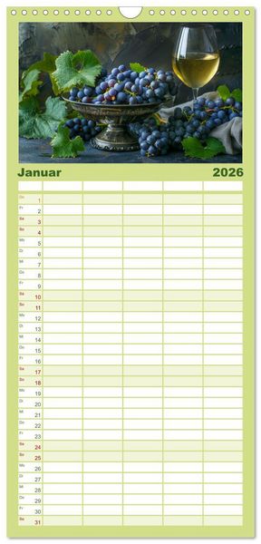Produktbild: Familienplaner 2026 - Wein begeistert mit 5 Spalten (Wandkalender, 21 x 45 cm) CALVENDO