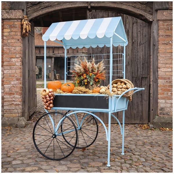 Produktbild: HTI-Living Blumenwagen Vintage Metall blau Dekowagen Buffetwagen auf R&auml;dern