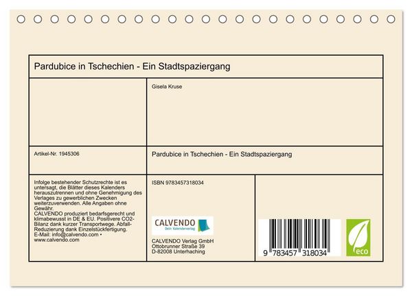Produktbild: Pardubice in Tschechien - Ein Stadtspaziergang (Tischkalender 2026 DIN A5 quer), CALVENDO Monatskalender