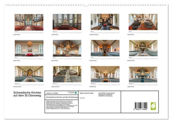 Produktbild: Schwedische Kirchen auf dem St.Olavsweg (hochwertiger Premium Wandkalender 2026 DIN A2 quer), Kunstdruck in Hochglanz
