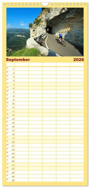 Produktbild: Familienplaner 2026 - Alpenp&auml;sse auf dem Rennrad Vol. 1 mit 5 Spalten (Wandkalender, 21 x 45 cm) CALVENDO