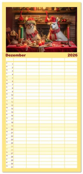 Produktbild: Familienplaner 2026 - Die Welt der Alpakas mit 5 Spalten (Wandkalender, 21 x 45 cm) CALVENDO