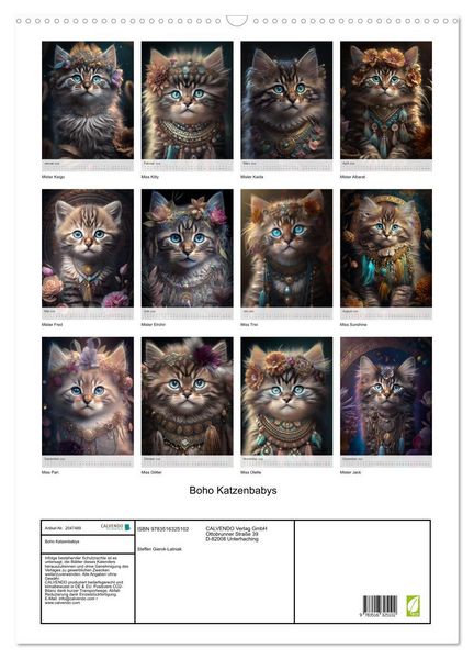 Produktbild: Boho Katzenbabys (Wandkalender 2026 DIN A2 hoch), CALVENDO Monatskalender
