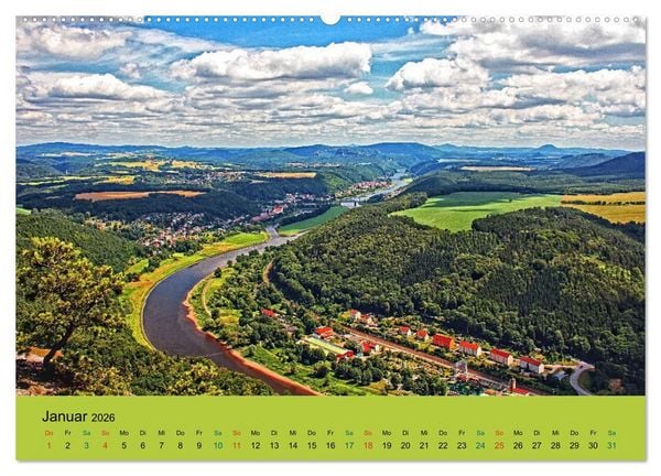 Produktbild: Im Elbsandstein - S&auml;chsisch-b&ouml;hmische Schweiz (hochwertiger Premium Wandkalender 2026 DIN A2 quer), Kunstdruck in Hochglanz