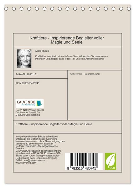 Produktbild: Krafttiere - Inspirierende Begleiter voller Magie und Seele (Tischkalender 2026 DIN A5 hoch), CALVENDO Monatskalender