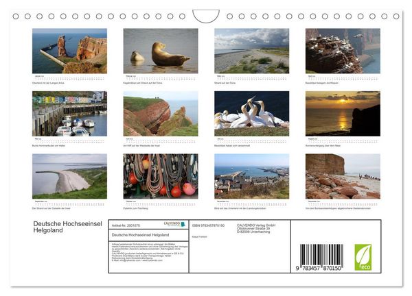 Produktbild: Deutsche Hochseeinsel Helgoland (Wandkalender 2026 DIN A4 quer), CALVENDO Monatskalender