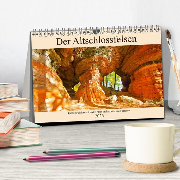 Produktbild: Der Altschlossfelsen - Gr&ouml;&szlig;te Felsformation der Pfalz im herbstlichen Farbspiel (Tischkalender 2026 DIN A5 quer), CALVENDO Monatskalender