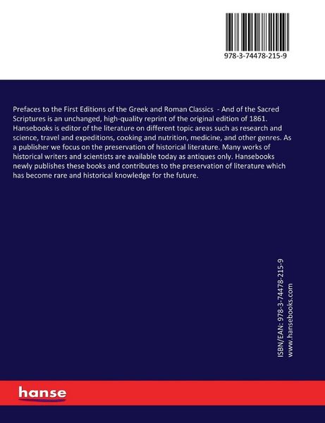 Produktbild: Prefaces to the First Editions of the Greek and Roman Classics