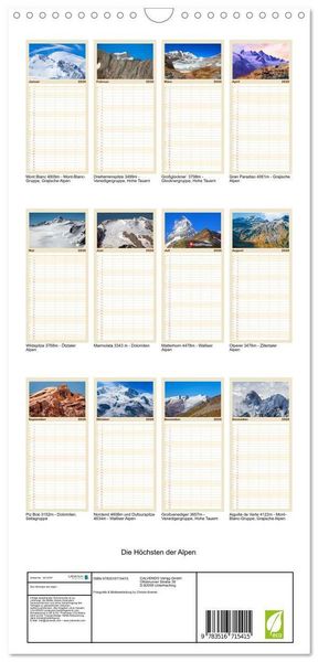 Produktbild: Familienplaner 2026 - Die H&ouml;chsten der Alpen mit 5 Spalten (Wandkalender, 21 x 45 cm) CALVENDO