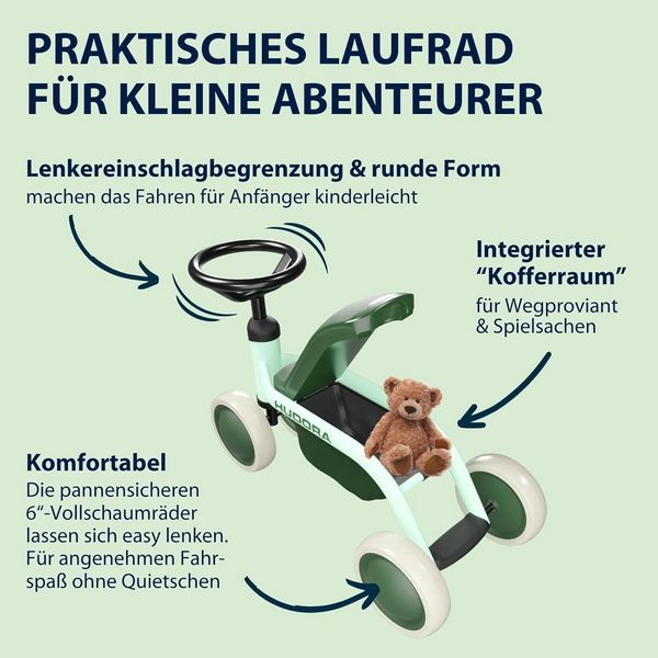 Produktbild: HUDORA 10913 - Laufrad Steppy 6 mint, Lauflernrad f&uuml;r Kinder von 73-80 cm, Sitzh&ouml;he: 22,5 cm