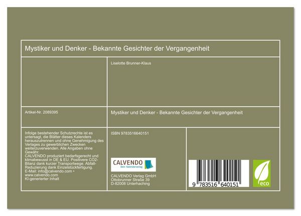 Produktbild: Mystiker und Denker - Bekannte Gesichter der Vergangenheit (Tischkalender 2026 DIN A5 quer), CALVENDO Monatskalender