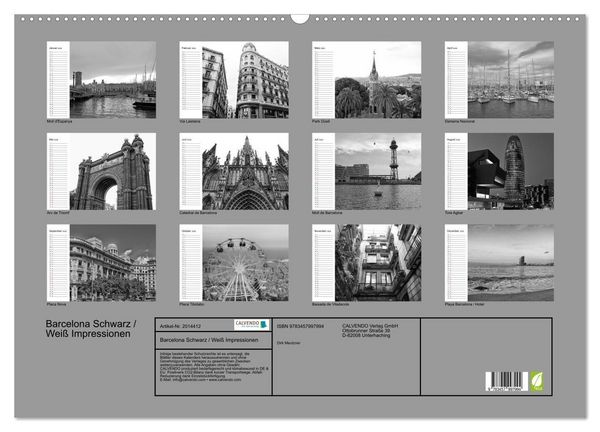 Produktbild: Barcelona Schwarz / Wei&szlig; Impressionen (Wandkalender 2026 DIN A2 quer), CALVENDO Monatskalender