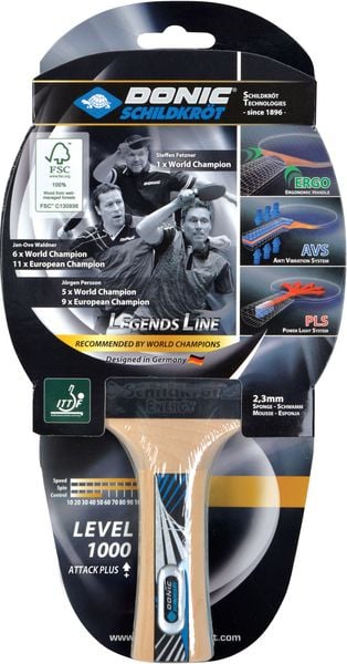 Produktbild: Donic-Schildkr&ouml;t 754427 - Tischtennisschl&auml;ger Legends Line, Level 1000 Attack Plus, ITTF-Belag