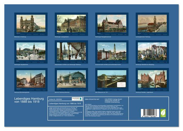 Produktbild: Lebendiges Hamburg von 1888 bis 1918 (Wandkalender 2026 DIN A3 quer), CALVENDO Monatskalender