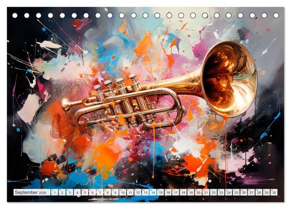 Produktbild: MUSIKINSTRUMENTE Moderne dekorative Inszenierung (Tischkalender 2026 DIN A5 quer), CALVENDO Monatskalender