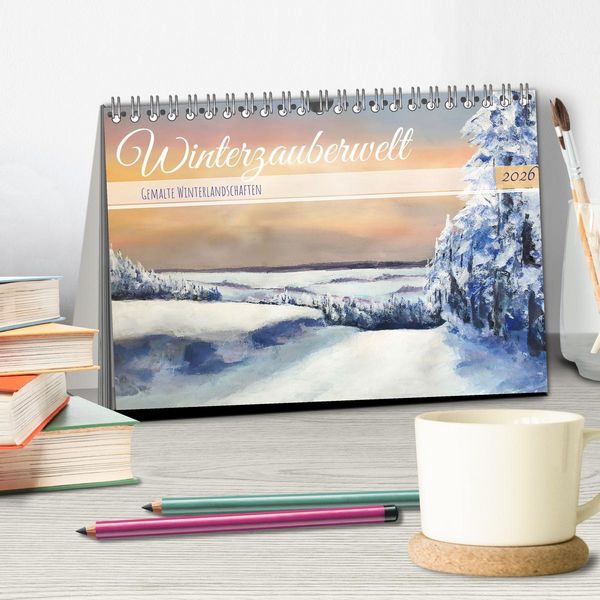 Produktbild: Winterzauberwelt - Gemalte Winterlandschaften (Tischkalender 2026 DIN A5 quer), CALVENDO Monatskalender