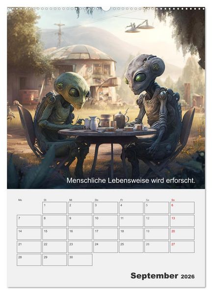 Produktbild: Aliens sind gelandet. Wie k&ouml;nnte diese Zukunftsvision f&uuml;r uns Menschen aussehen? (Wandkalender 2026 DIN A2 hoch), CALVENDO Monatskalender