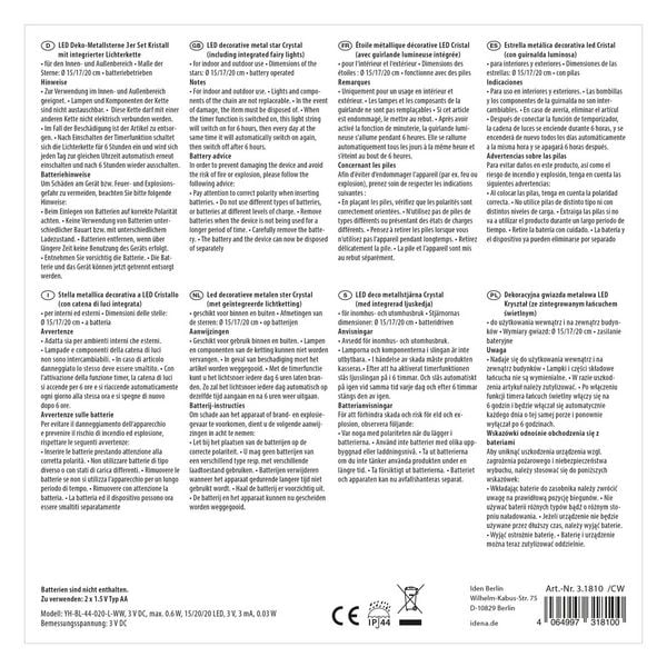 Produktbild: Idena Kristallsterne mit LED warmwei&szlig; Metall &Oslash;15, 17, 20cm 3 St&uuml;ck