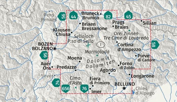 Produktbild: KOMPASS Wanderkarten-Set 672 Dolomiten, Dolomiti, Dolomites (4 Karten) 1:35.000