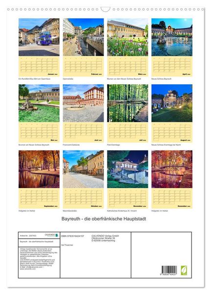 Produktbild: Bayreuth - die oberfr&auml;nkische Hauptstadt (Wandkalender 2026 DIN A2 hoch), CALVENDO Monatskalender