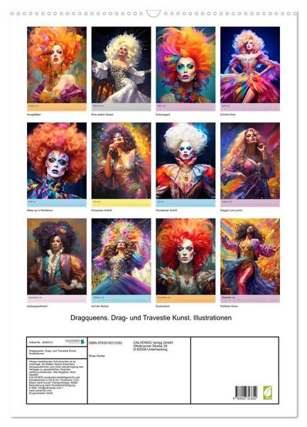 Produktbild: Dragqueens. Drag- und Travestie Kunst. Illustrationen (Wandkalender 2026 DIN A2 hoch), CALVENDO Monatskalender