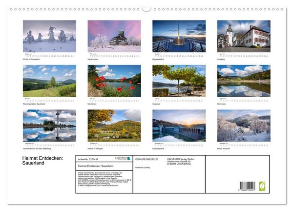Produktbild: Heimat Entdecken: Sauerland (Wandkalender 2027 DIN A2 quer), CALVENDO Monatskalender