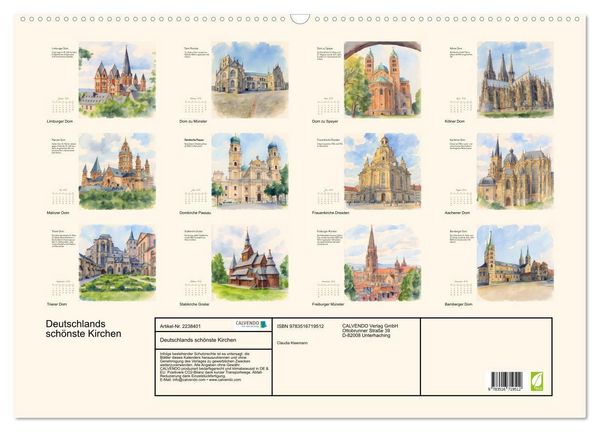 Produktbild: Deutschlands sch&ouml;nste Kirchen (Wandkalender 2026 DIN A2 quer), CALVENDO Monatskalender
