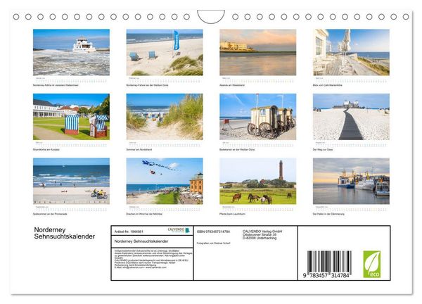 Produktbild: Norderney Sehnsuchtskalender (Wandkalender 2026 DIN A4 quer), CALVENDO Monatskalender