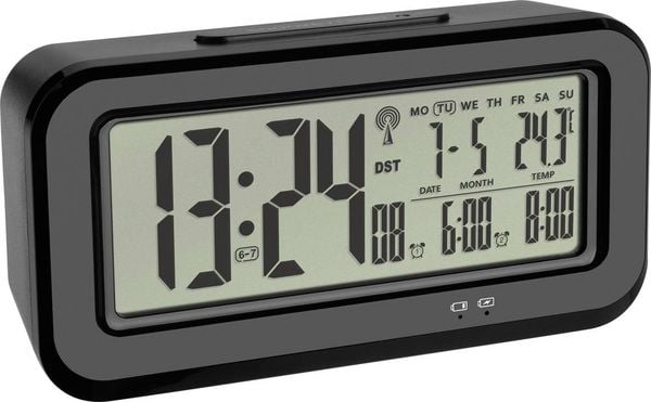 TFA Dostmann 60.2554.01 Funk Wecker Schwarz Alarmzeiten 2 Großes Display