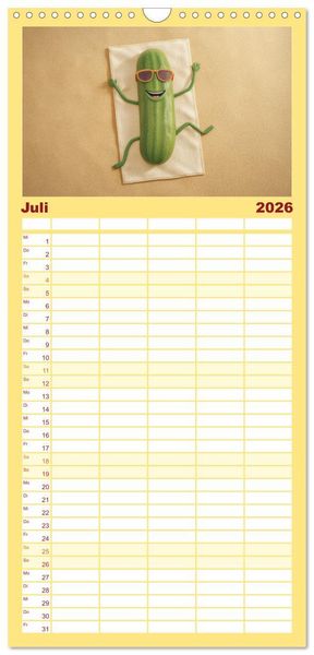 Produktbild: Familienplaner 2026 - Esse ich nicht! Der freche Kinderkalender mit Obst & Gem&uuml;se mit 5 Spalten (Wandkalender, 21 x 45 cm) CALVENDO