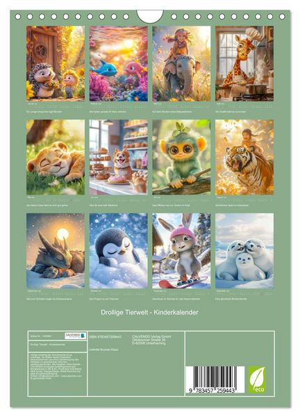 Produktbild: Drollige Tierwelt - Kinderkalender (Wandkalender 2026 DIN A4 hoch), CALVENDO Monatskalender