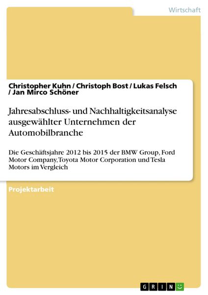 Produktbild: Jahresabschluss- und Nachhaltigkeitsanalyse ausgew&auml;hlter Unternehmen der Automobilbranche