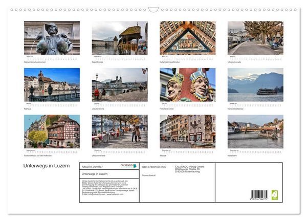 Produktbild: Unterwegs in Luzern (Wandkalender 2026 DIN A2 quer), CALVENDO Monatskalender