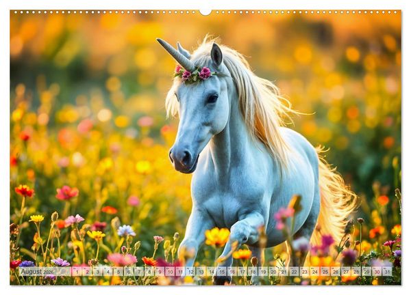 Produktbild: Einhorn Zauberwelt - Die m&auml;rchenhafte Welt der KI Einh&ouml;rner (Wandkalender 2026 DIN A2 quer), CALVENDO Monatskalender