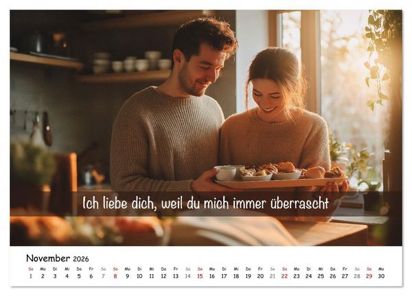 Produktbild: ICH LIEBE DICH - Unsere Liebe in zw&ouml;lf Gr&uuml;nden (hochwertiger Premium Wandkalender 2026 DIN A2 quer), Kunstdruck in Hochglanz