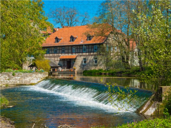 Produktbild: CALVENDO Puzzle Wasserm&uuml;hle und Wehr an der Ilm, &auml;lteste M&uuml;hle in Th&uuml;ringen, Taubach bei Weimar | 1000 Teile Lege-Gr&ouml;&szlig;e 64x48cm Foto-Puzzle f&uuml;r gl&uuml;ckl