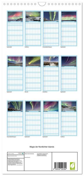 Produktbild: Familienplaner 2026 - Magie der Nordlichter Islands mit 5 Spalten (Wandkalender, 21 x 45 cm) CALVENDO