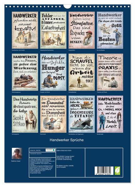Produktbild: Handwerker Spr&uuml;che (Wandkalender 2026 DIN A3 hoch), CALVENDO Monatskalender
