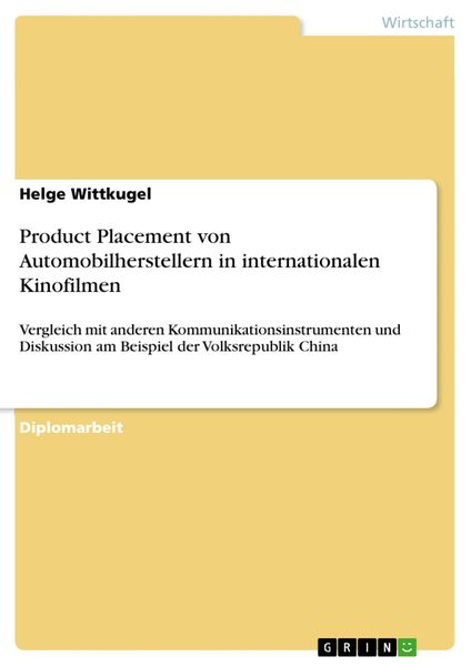 Produktbild: Product Placement von Automobilherstellern in internationalen Kinofilmen