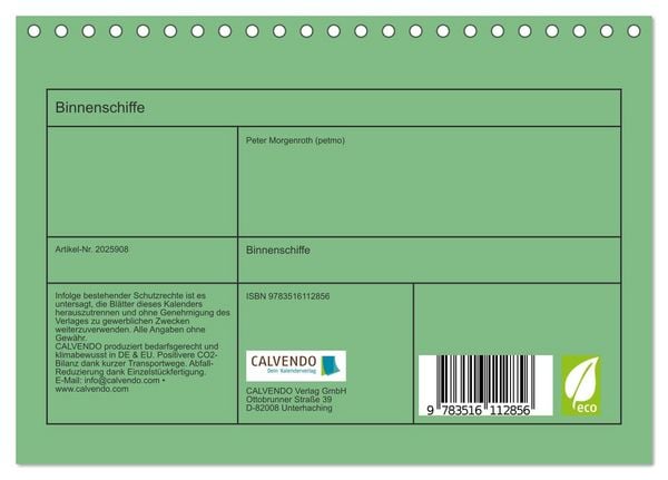 Produktbild: Binnenschiffe (Tischkalender 2026 DIN A5 quer), CALVENDO Monatskalender