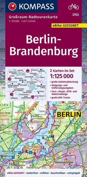 KOMPASS Großraum-Radtourenkarte 3703 Berlin-Brandenburg 1:125.000, Sonstige von , Kompass-Karten, 9783991216452