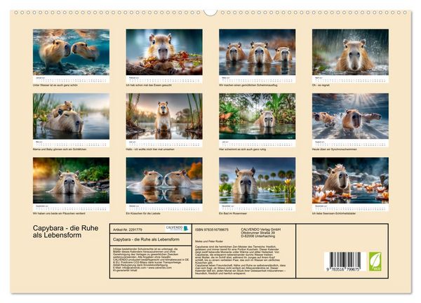 Produktbild: Capybara - die Ruhe als Lebensform (hochwertiger Premium Wandkalender 2027 DIN A2 quer), Kunstdruck in Hochglanz