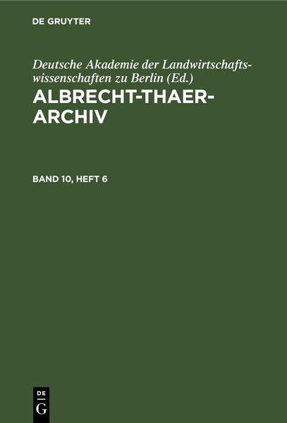Produktbild: Albrecht-Thaer-Archiv. Band 10, Heft 6