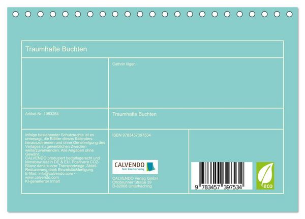 Produktbild: Traumhafte Buchten (Tischkalender 2026 DIN A5 quer), CALVENDO Monatskalender