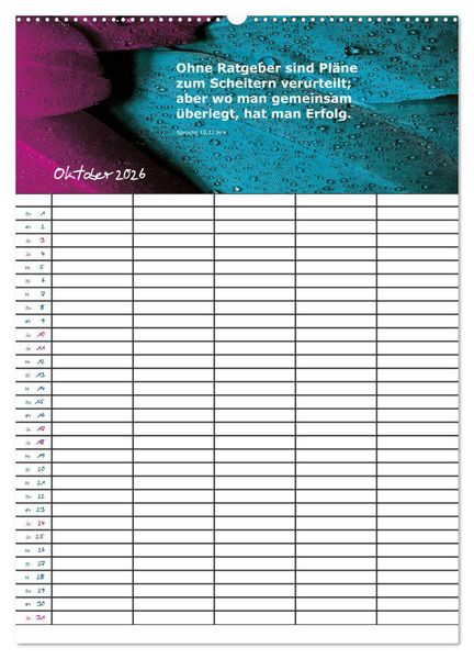 Produktbild: ein Planer mit biblischer Weisheit aus den Spr&uuml;chen Salomos (Wandkalender 2026 DIN A2 hoch), CALVENDO Monatskalender