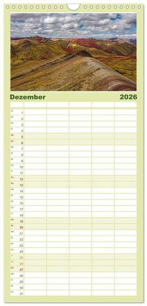 Produktbild: Familienplaner 2026 - Palccoyo - Der neue Rainbow Mountain in Peru mit 5 Spalten (Wandkalender, 21 x 45 cm) CALVENDO
