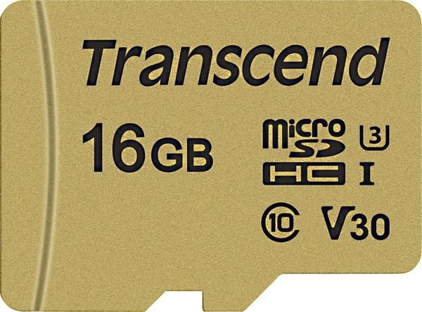 Transcend Premium 500S microSDHC-Karte 16 GB Class 10, UHS-I, UHS-Class 3, v30 Video Speed Class inkl. SD-Adapter