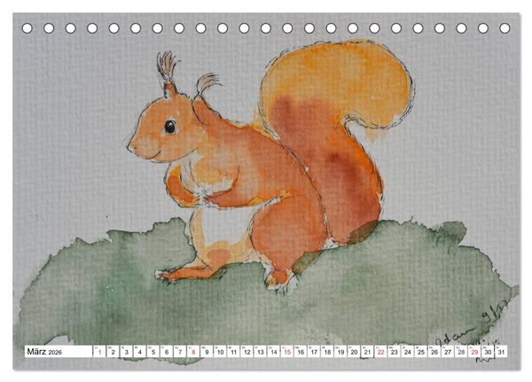 Produktbild: Eichh&ouml;rnchen in Aquarell (Tischkalender 2026 DIN A5 quer), CALVENDO Monatskalender