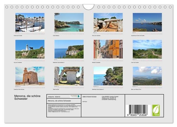 Produktbild: Menorca, die sch&ouml;ne Schwester (Wandkalender 2026 DIN A4 quer), CALVENDO Monatskalender